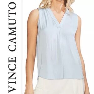 NWT Vince Camuto Rumple Satin Dusty Blue V-Neck Sleeveless Top